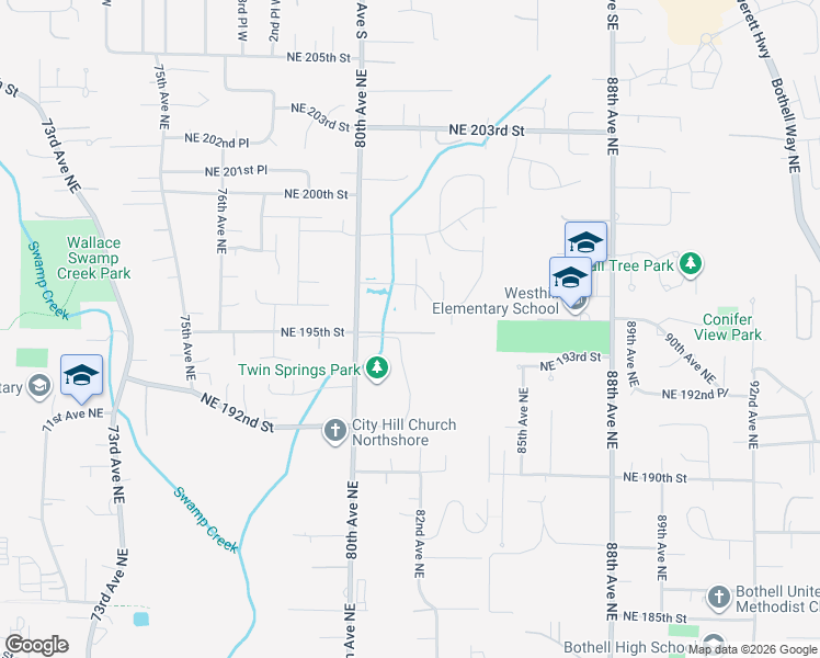 map of restaurants, bars, coffee shops, grocery stores, and more near 8206 Northeast 195th Street in Kenmore