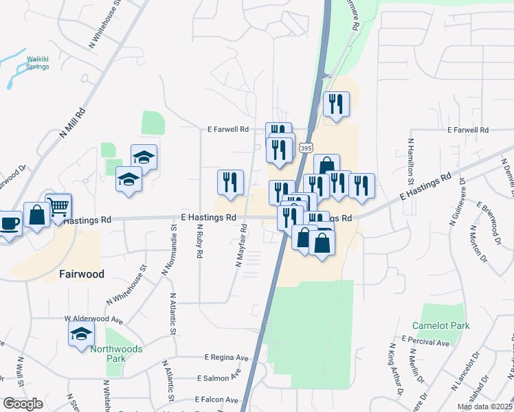 map of restaurants, bars, coffee shops, grocery stores, and more near in Fairwood