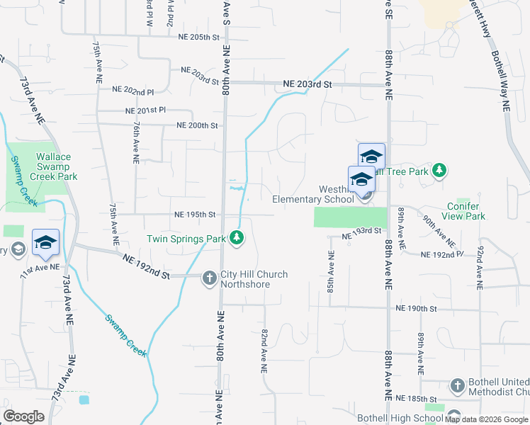 map of restaurants, bars, coffee shops, grocery stores, and more near 8206 Northeast 195th Street in Kenmore