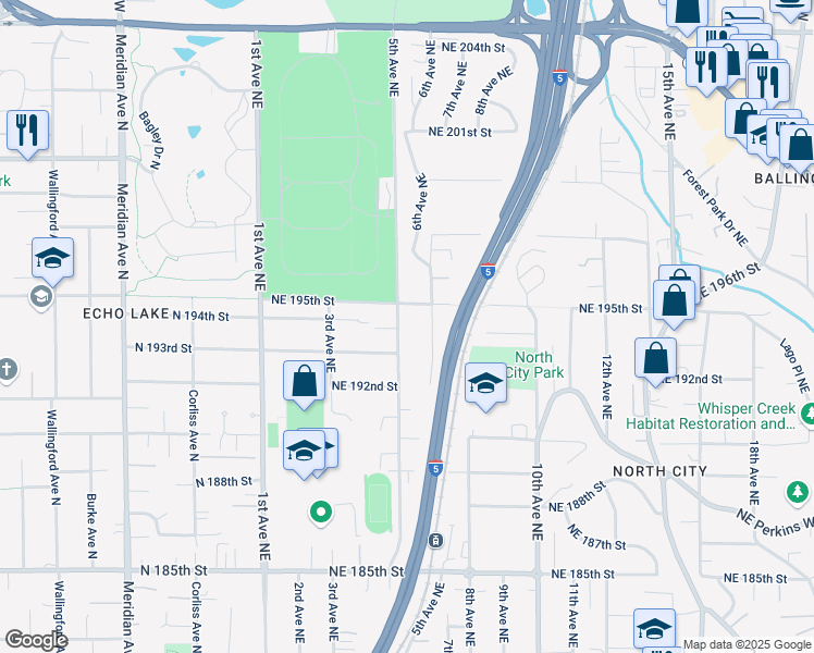map of restaurants, bars, coffee shops, grocery stores, and more near 19326 5th Avenue Northeast in Shoreline