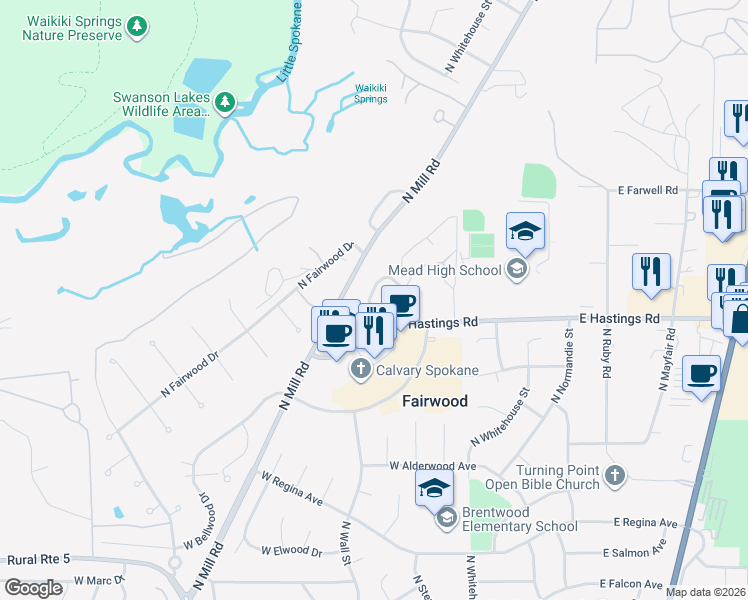 map of restaurants, bars, coffee shops, grocery stores, and more near 516 West Hastings Road in Spokane