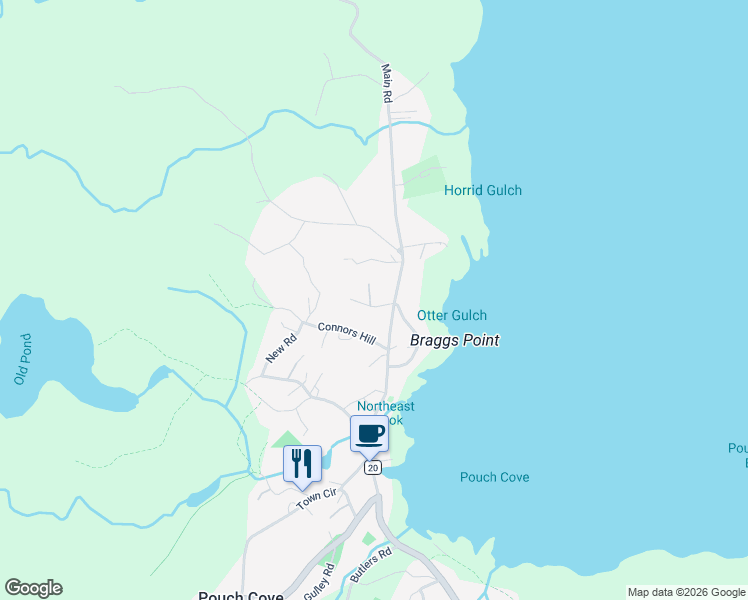 map of restaurants, bars, coffee shops, grocery stores, and more near 8 Goulds Road in Pouch Cove