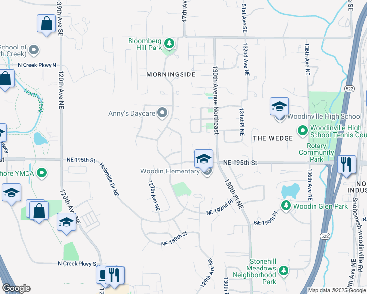map of restaurants, bars, coffee shops, grocery stores, and more near 19604 129th Avenue Northeast in Bothell