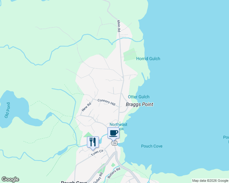 map of restaurants, bars, coffee shops, grocery stores, and more near 8 Goulds Road in Pouch Cove