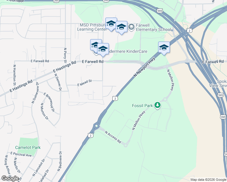 map of restaurants, bars, coffee shops, grocery stores, and more near 12321 North Pittsburg Street in Spokane