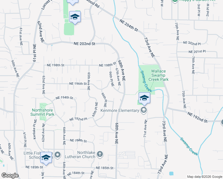 map of restaurants, bars, coffee shops, grocery stores, and more near 19520 66th Place Northeast in Kenmore