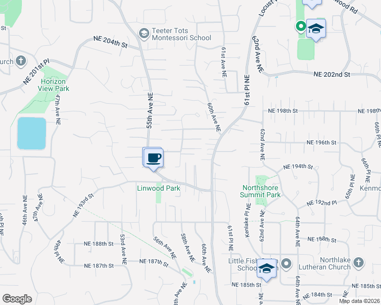 map of restaurants, bars, coffee shops, grocery stores, and more near 5812 Northeast 195th Street in Kenmore