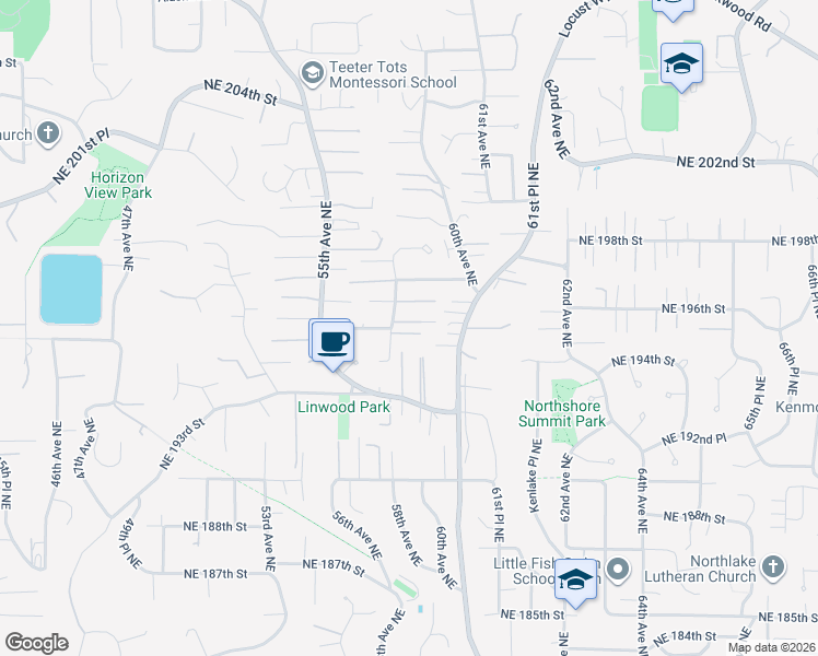 map of restaurants, bars, coffee shops, grocery stores, and more near 5812 Northeast 195th Street in Kenmore