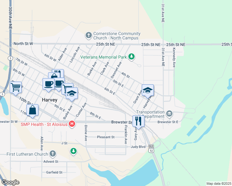 map of restaurants, bars, coffee shops, grocery stores, and more near 501-537 Emerson Ave in Harvey