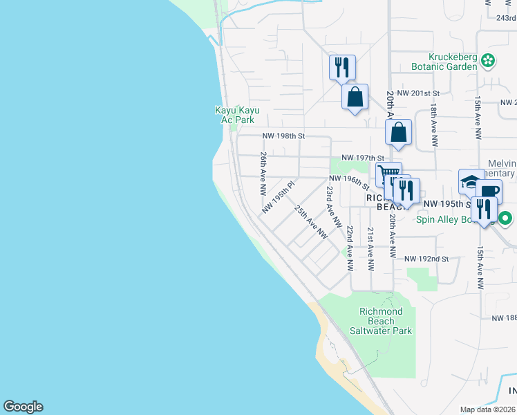 map of restaurants, bars, coffee shops, grocery stores, and more near 19501 26th Avenue Northwest in Shoreline
