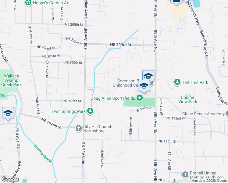 map of restaurants, bars, coffee shops, grocery stores, and more near 8218 Northeast 196th Street in Kenmore