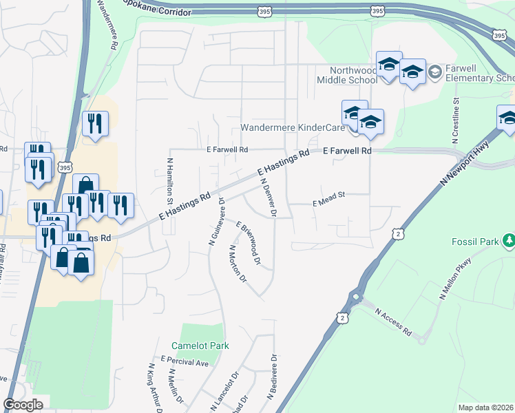 map of restaurants, bars, coffee shops, grocery stores, and more near 1217 East Mead Street in Spokane
