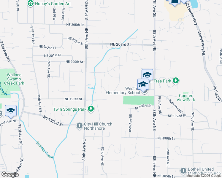 map of restaurants, bars, coffee shops, grocery stores, and more near 19608 82nd Place Northeast in Kenmore