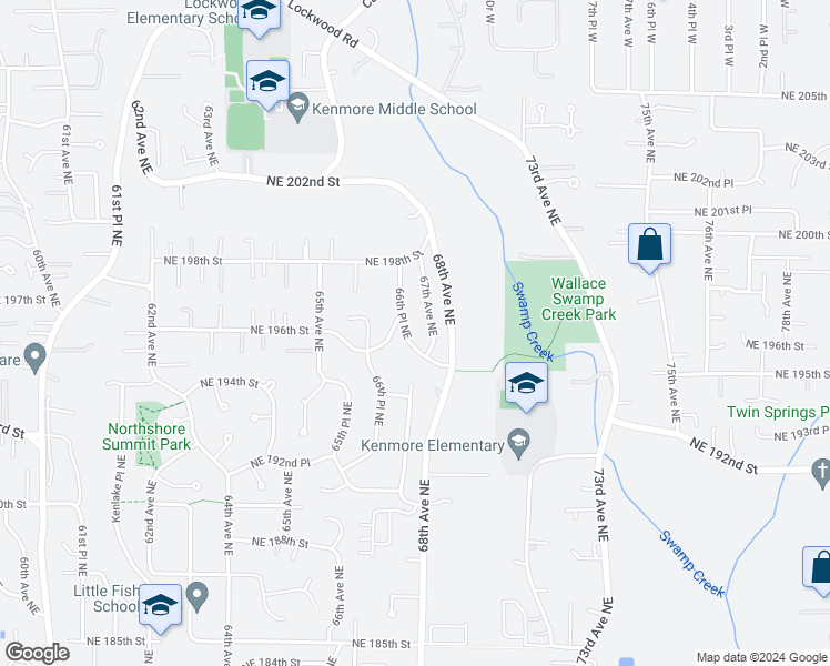 map of restaurants, bars, coffee shops, grocery stores, and more near 19520 66th Place Northeast in Kenmore