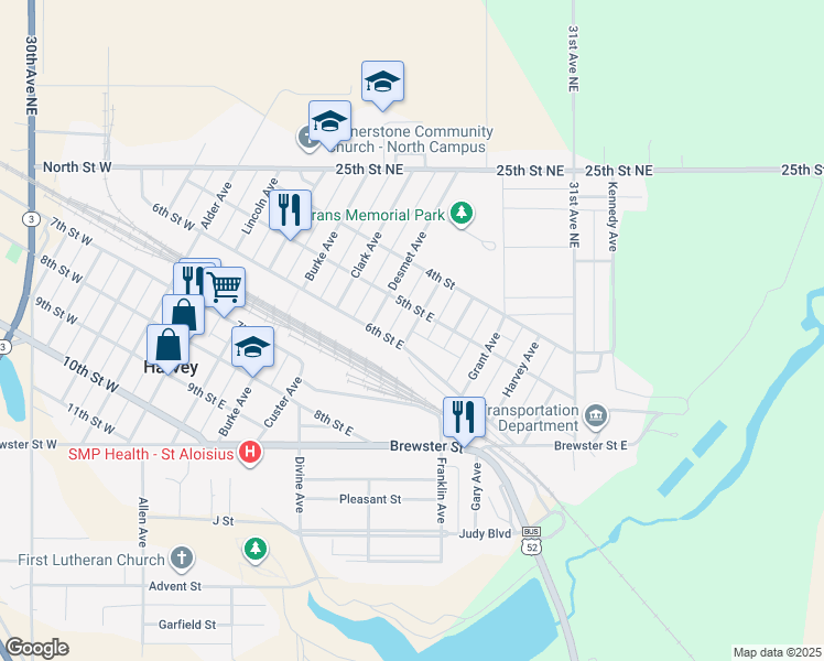 map of restaurants, bars, coffee shops, grocery stores, and more near 537 Emerson Ave in Harvey