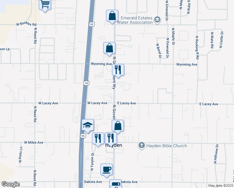 map of restaurants, bars, coffee shops, grocery stores, and more near 10862 North Government Way in Hayden Lake