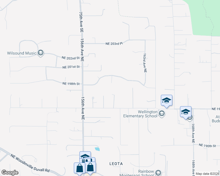 map of restaurants, bars, coffee shops, grocery stores, and more near 19540 159th Place Northeast in Woodinville