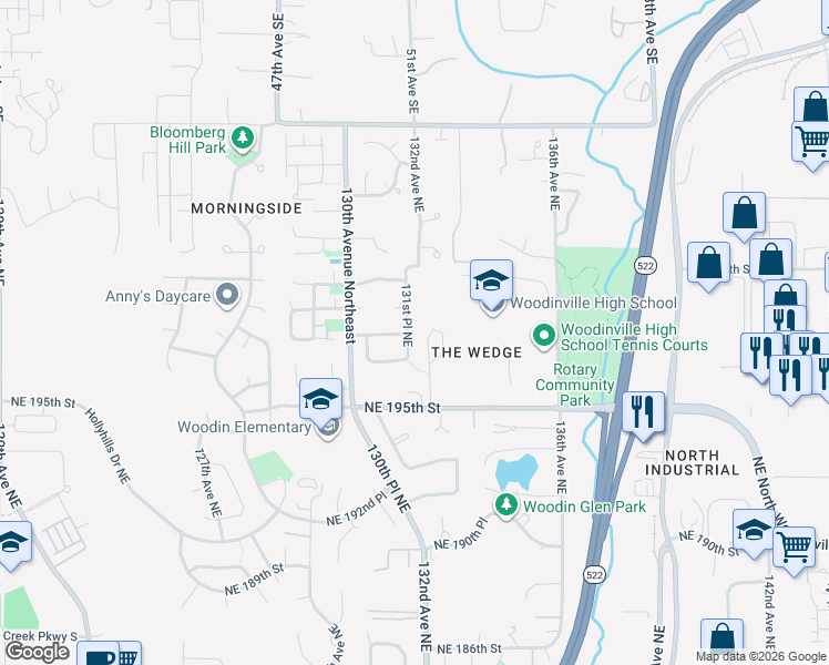map of restaurants, bars, coffee shops, grocery stores, and more near 13039 Northeast 197th Place in Woodinville