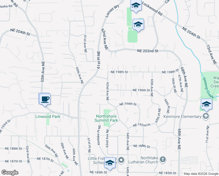 map of restaurants, bars, coffee shops, grocery stores, and more near 19604 62nd Avenue Northeast in Kenmore