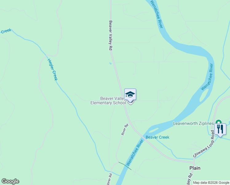 map of restaurants, bars, coffee shops, grocery stores, and more near 12380 Hill Street in Leavenworth