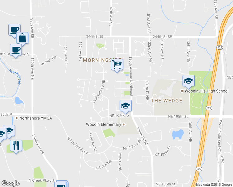 map of restaurants, bars, coffee shops, grocery stores, and more near 12855 Northeast 197th Place in Woodinville