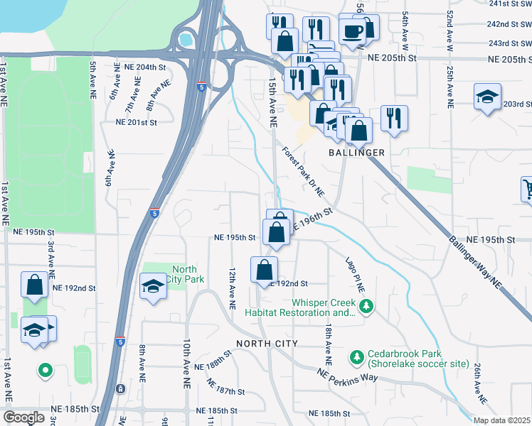 map of restaurants, bars, coffee shops, grocery stores, and more near 19509 14th Avenue Northeast in Shoreline