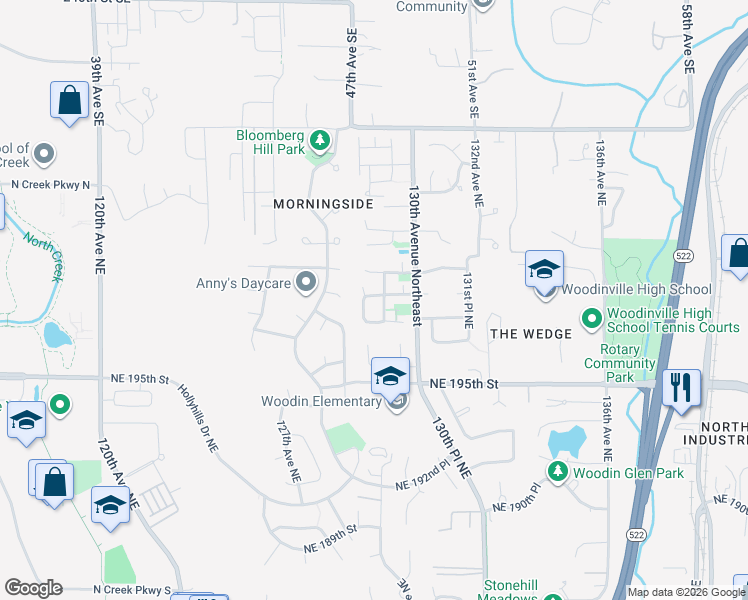 map of restaurants, bars, coffee shops, grocery stores, and more near 12877 Northeast 198th Place in Woodinville