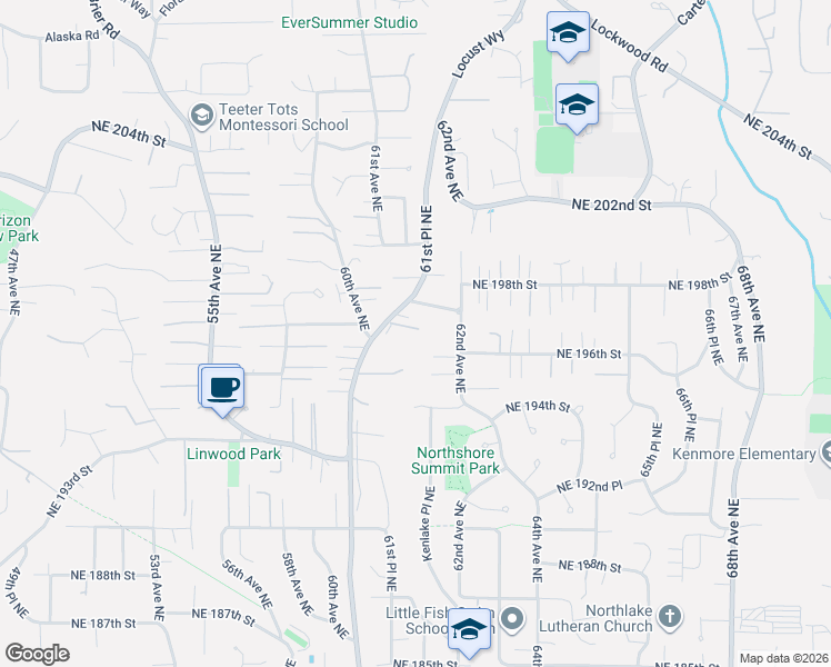 map of restaurants, bars, coffee shops, grocery stores, and more near 19640 61st Place Northeast in Kenmore