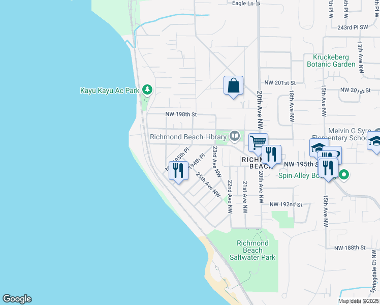map of restaurants, bars, coffee shops, grocery stores, and more near 2332 Northwest 196th Street in Shoreline