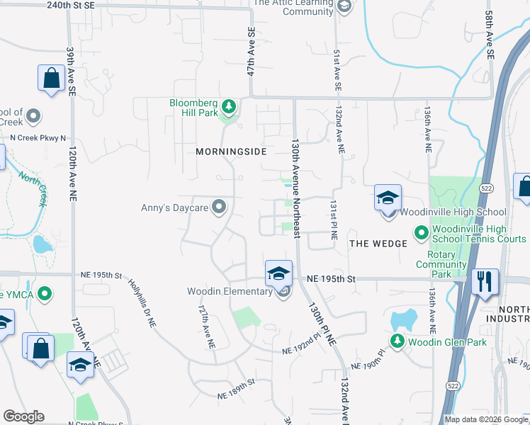 map of restaurants, bars, coffee shops, grocery stores, and more near 12872 Northeast 198th Place in Woodinville