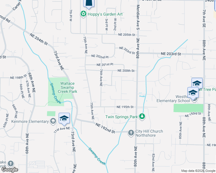 map of restaurants, bars, coffee shops, grocery stores, and more near 7607 Northeast 198th Place in Kenmore