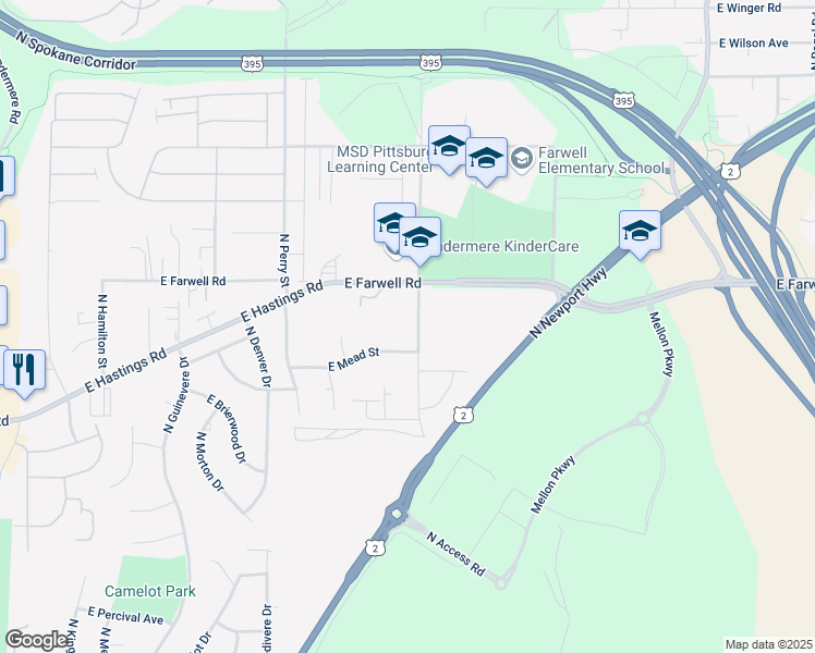 map of restaurants, bars, coffee shops, grocery stores, and more near 12525 North Pittsburg Street in Spokane