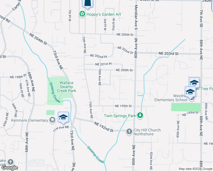 map of restaurants, bars, coffee shops, grocery stores, and more near 19806 76th Avenue Northeast in Kenmore