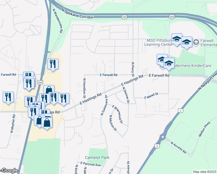 map of restaurants, bars, coffee shops, grocery stores, and more near 1107 East Hastings Road in Spokane