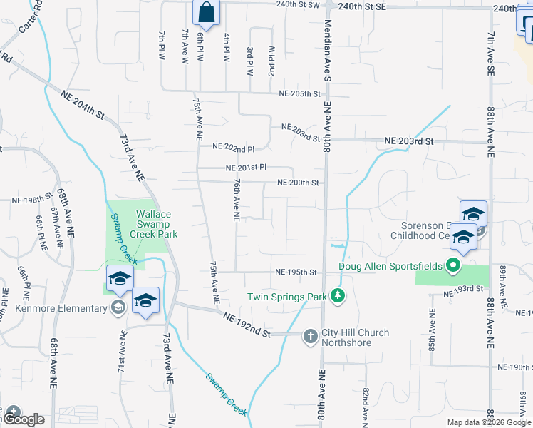 map of restaurants, bars, coffee shops, grocery stores, and more near 19808 77th Avenue Northeast in Kenmore