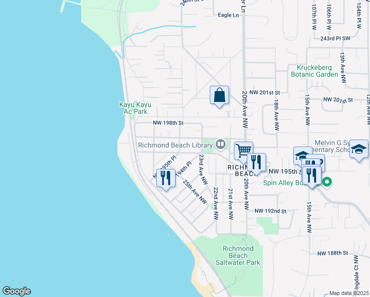 map of restaurants, bars, coffee shops, grocery stores, and more near 2332 Northwest 196th Street in Shoreline
