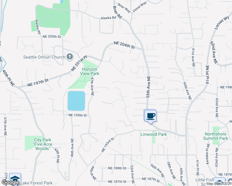 map of restaurants, bars, coffee shops, grocery stores, and more near 19719 53rd Avenue Northeast in Lake Forest Park