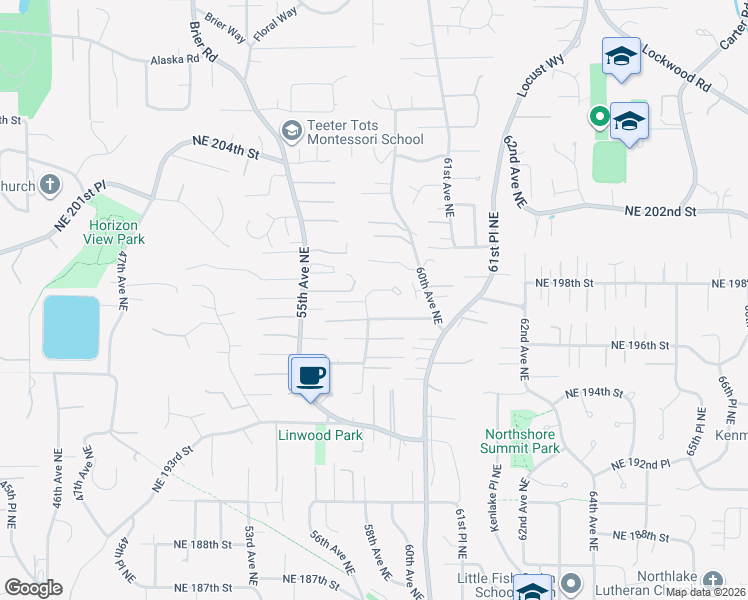 map of restaurants, bars, coffee shops, grocery stores, and more near 19718 58th Ave NE in Kenmore