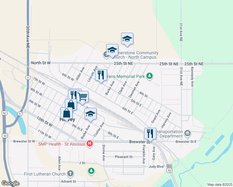 map of restaurants, bars, coffee shops, grocery stores, and more near 500 Clark Avenue in Harvey