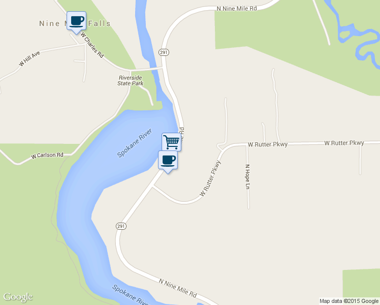 map of restaurants, bars, coffee shops, grocery stores, and more near 12620 North Nine Mile Road in Nine Mile Falls