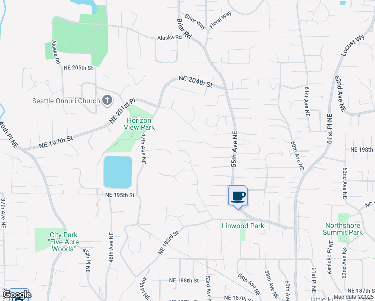 map of restaurants, bars, coffee shops, grocery stores, and more near 19719 53rd Avenue Northeast in Lake Forest Park