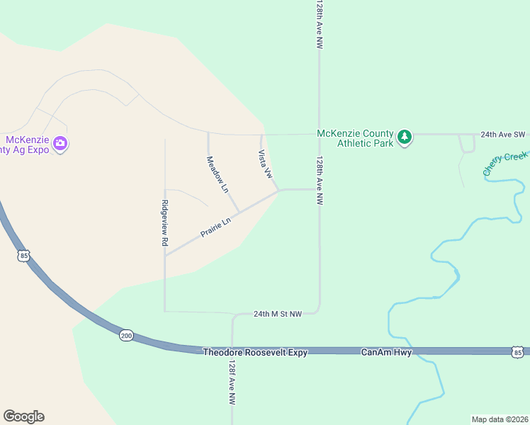 map of restaurants, bars, coffee shops, grocery stores, and more near 12816 Prairie Ln in Watford City