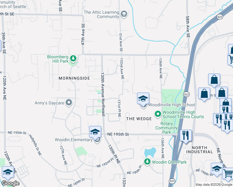 map of restaurants, bars, coffee shops, grocery stores, and more near 20050 130th Court Northeast in Woodinville
