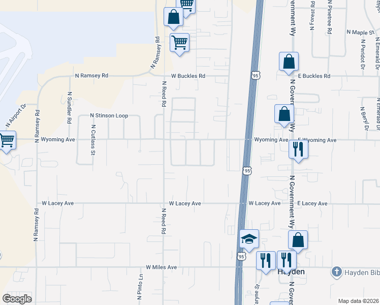 map of restaurants, bars, coffee shops, grocery stores, and more near 11189 North Bartlett Avenue in Hayden