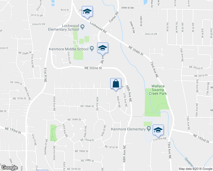 map of restaurants, bars, coffee shops, grocery stores, and more near 6526 Northeast 198th Street in Kenmore