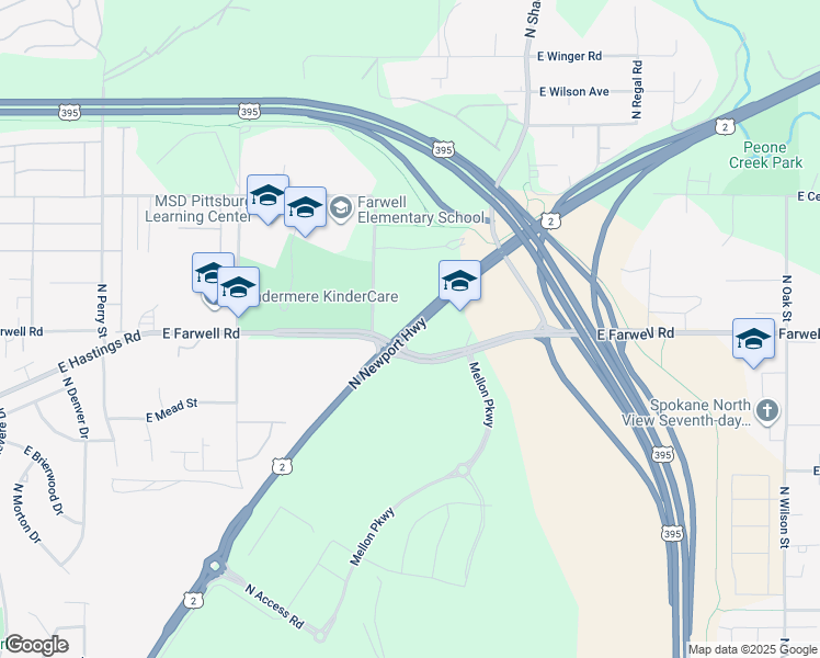 map of restaurants, bars, coffee shops, grocery stores, and more near 10727 North Newport Highway in Spokane