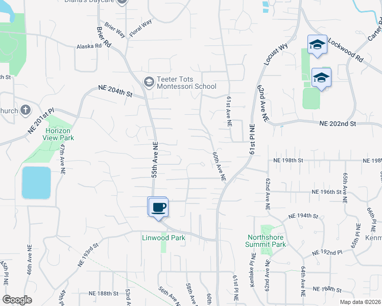 map of restaurants, bars, coffee shops, grocery stores, and more near 5906 Northeast 199th Street in Kenmore