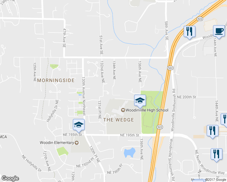 map of restaurants, bars, coffee shops, grocery stores, and more near 20004 134th Court Northeast in Woodinville