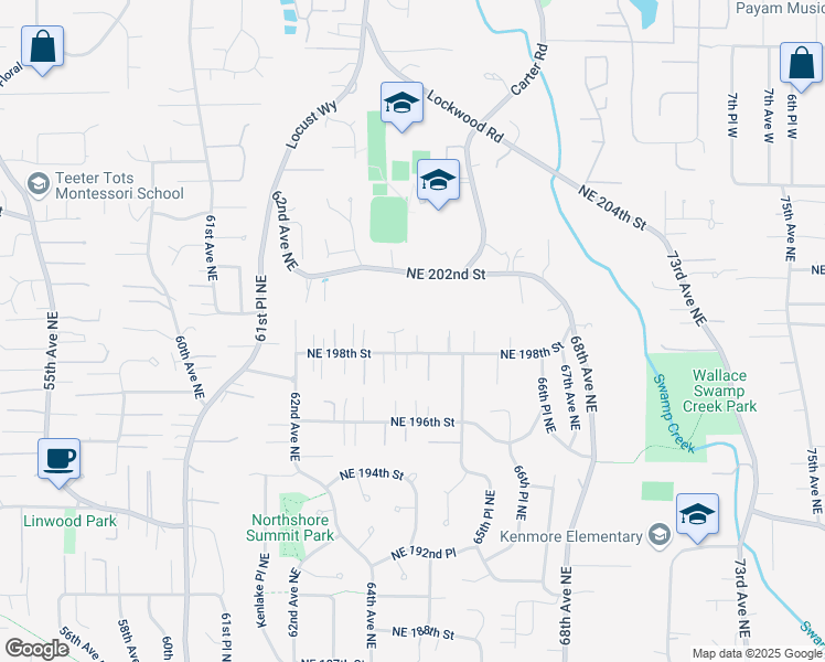 map of restaurants, bars, coffee shops, grocery stores, and more near 19820 64th Avenue Northeast in Kenmore