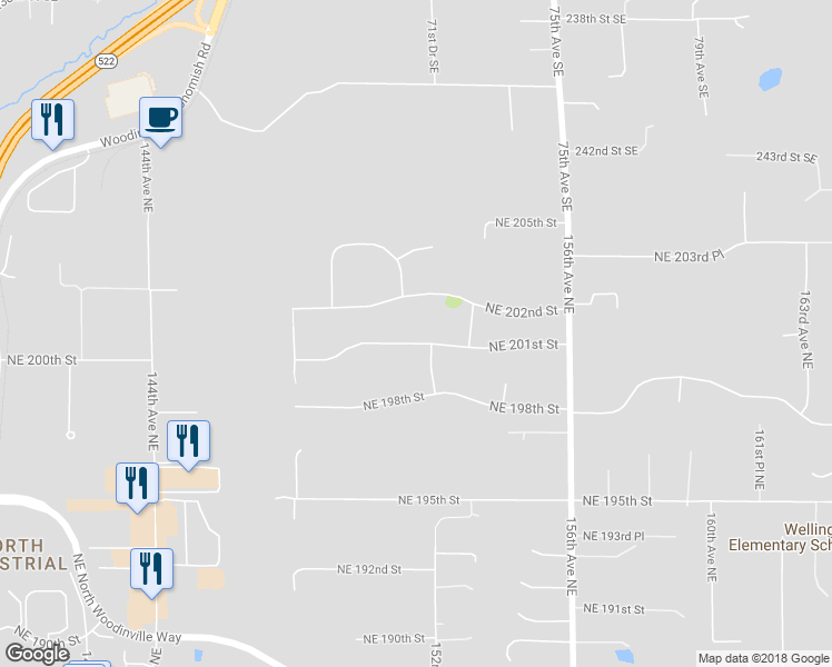 map of restaurants, bars, coffee shops, grocery stores, and more near 15120 Northeast 201st Street in Woodinville